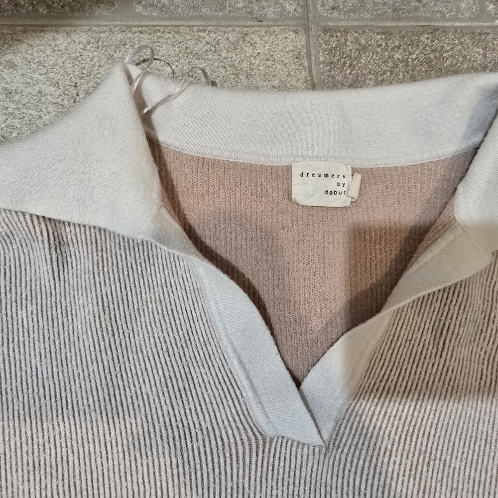 Dreamers By Debut Collar Tan And Cream Sweater Crop Ribbed Small Med Old Money - Picture 7 of 8